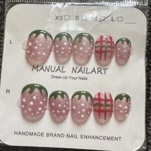 Strawberry Press On Nails Cute Kawaii Pink Glitter French Tip False‎ Nails